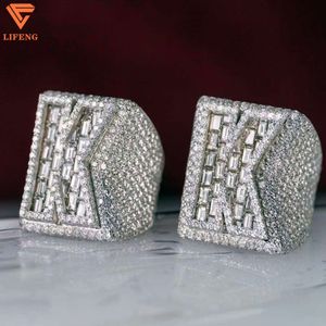 Jewelry Bulk Wholesale Custom 925 Sterling Silver Vvs Baguette Moissanite Diamond Iced Out Letter k Hiphop Band Ring for Men