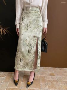 Skirts Dongfang Yayun Chinese Bamboo Jacquard Side Split Skirt 2024 Early Spring Women's