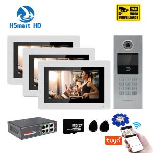 Intercomo tuya smart 7 polegadas Wi -Fi Poe IP Video Intercom System Detecção de movimento com câmera do teclado de pastagem ao ar livre / Câmera da campainha do cartão RFID