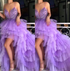 2019 Purple Prom Dresses HiLo Quinceanera Dresses Dubai Arabic Luxury Cathedral Train Sweet Girl 16 Dress Masquerade Ball Gown1414720