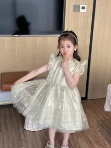 女の子のドレス夏のファッションキッズガールパーティープリンセス幼児の女の子スパークリングスカート刺繍星ドレス