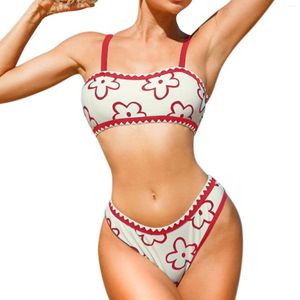Women's Swimwear Print Summer Fashion Temperament Split Swimsuit Sexy Ruffle Bikini Top With Underwire