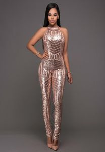 Fashion New Champagne Jumpsuit Black Slinky Metallic Glitter Bodysuit Catsuit Disco Backless Sequin Jumpsuits8398003