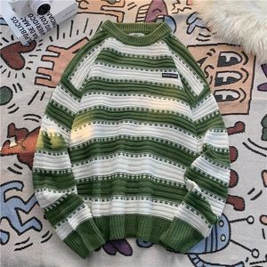 Erkek Sweaters Örme Külot Kore Kolej tarzı çizgili mürettebat boynu kadın unisex sweater kazak etiket tasarımı örgü erkek giyim