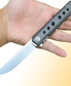 Top Quality Ball Bearing Flipper Folding Knife D2 Satin Drop Point Blade Black Carbon Fiber Handle EDC Pocket Knives Gift Knife4246661