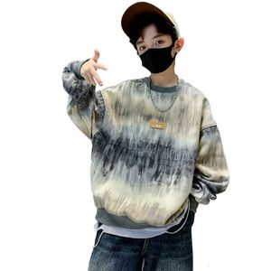 Teenager Boys Sweatshirt Autumn Gradient Letter Pattern Kids Long Sleeve Pullover Children Tops Cotton T Shirt 7 9 11 13 14Years 240323