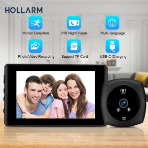 Alarme Hollarm Peephole Video Doorbell Detecção de movimento Monitor Digital Door da campainha Pir Visão noturna Peephole Câmera Porta Bell Video O olho de vídeo