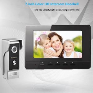 Campainhas de 7 polegadas de vídeo intercomunicina color hd Screen Outdoor Rainproof Night Vision Door Bell com capa à prova d'água Função de desbloqueio VILLA