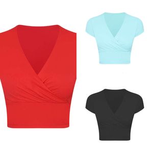 Lu выравнивание женского фитнеса выравнивать футболку с коротким рукавом с коротким рукавом V-образным вырезом