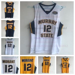 Murray State Racers Basketball 12 Ja Morant Jersey Navy Blue Yellow White Maglie da uomo cucite