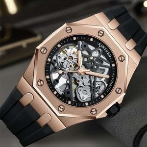 18 Kinyued Vollautomatische mechanische Mode hohle wasserdichte Herrenuhr