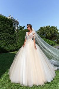 Dresses Sexy Sheer Neck Lace Ball Gown Wedding Dresses Court Train 2021 illusion Long Sleeves Champagne Plus Size Garden Wedding Dress Bri