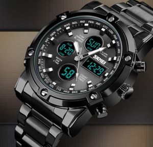 Analogowe zegarki cyfrowe Mężczyźni Prowadzili pełny stalowy zegar mężczyźni mężczyźni wojskowe kwarcowy zegarek sportowy RELOJ HOMBRE 2018 Skmei Y190514035363534