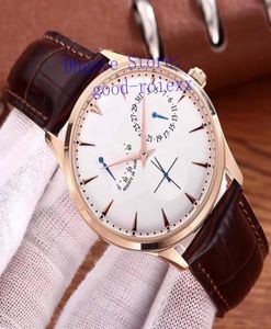 Luxo masculino automático Rose Gold Watch Men039S Mestre transparente Ultra Fin Watches Black White Dial Leather Strap 1372520 Men 8376109