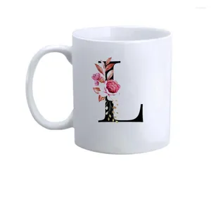 Mugs L-letter Flower Mug Office Owner Women's Coffee Cup Classic White Ceramic Thank You Gift Customizable Logo