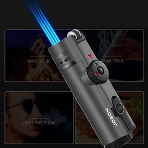 Iatable Metal Grinding Wheel Four-fire Straight-through Windproof Blue Flame Lighter Visible Transom Cigarette Lighter
