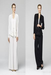 2019 Nowy styl Mother Bride Pant Suits Sexy Long Rleeve Płaszcz Białe czarne wieczór w rozmiarze Mother of the Bride Sukienka 8051929