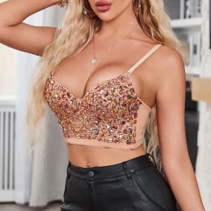 Czołgi damskie kobiety AB kolorowy nożyce rhinestone uprawa top spaghetti pasek push upe corset kamizelka moda luksusowy klub kobieta shaper camis