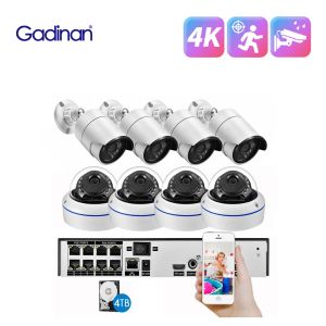 Система Gadinan IP Camera 8CH NVR 8pcs Night Vision Camera CCTV Комплект видеонаблюдения POE 4K H.265 Наружный водонепроницаемый комплект мониторинга на открытом воздухе