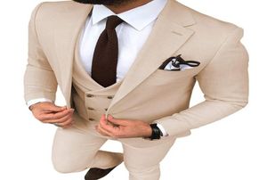 Tuxedos de casamento bege slim fit um botão de um botão para homens traje de noivo personalizado três peças baile formal de traje de colheita