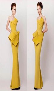 Yellow Arabic Dubai Style Evening Dresses 2016 Sheath Ruched Satin Prom Dress Floor Length Zipper Back Vestidos de Fiesta Pageant 6126710