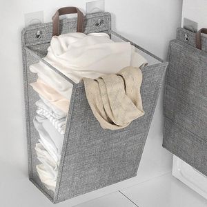 Laundry Bags Foldable Adhesive Basket Punch Free Wall Hanging Hamper Waterproof Dirty Clothes Storage Bag Folding Bathroom Organizer