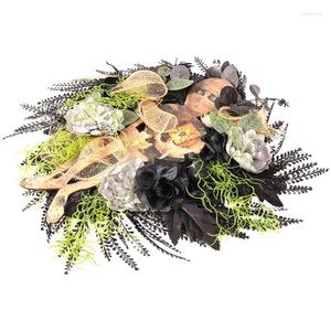 Decorative Flowers Halloween Mummy Wreath Indoor Outdoor Wall Hanging Front Door Welcome Sign Porch Decorations For Home