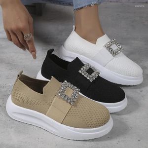 Scarpe casual in stile estivo alla moda comodo comodo in rete industria quadrata resistente alla fibbia di strass per bocca superficiale donna sportiva