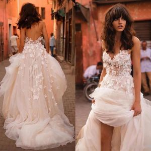 Dresses Tulle Sweetheart High Low Champagne Wedding Dress With Low Back vestido de noiva manga comprida vestido para casamento