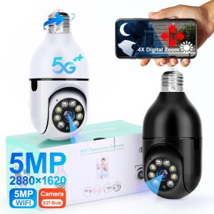 Cameras 5G Wifi E27 Bulb Night Vision Camera Surveillance Full Color Automatic Human Tracking 4X Digital Zoom Video Security Monitor Cam