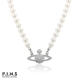 Necklaces F.I.N.S Korean Style Planet Zircon Pendant S925 Sterling Silver Necklace Pearl Chain Stackable Luxury Wedding Engagement Jewelry