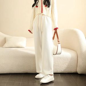 봄 한국의 단색 미니멀리스트 스타일 여성용 슬림하고 느슨한 덮개 직선 다리 240319를위한 캐주얼 바지