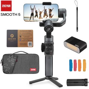 Моноподы Zhiyun Smooth 5 Gimbal Stabilizer 3Axis Handheld Smartphone Gimbal с Grip Tpeerod Vlog светодиодный заливка для iPhone Android