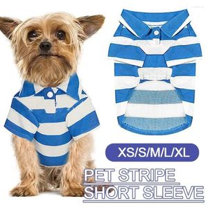 Dog Apparel Pet Supplies Cat and Roushing Duas camisas de pernas lapela Teddy Bomei Stripe Manga curta