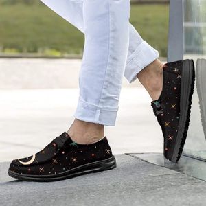 Sıradan Ayakkabılar Yıldız ve Ay Baskı Kadınlar Günlük Çok Yönlü Tuval Erkek Moda Loafer Slip Slip Hafif Slip-On Boat Ayakkabı