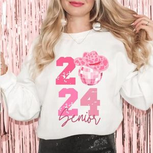 Women's Hoodies 2024 Senior Sweatshirt College Grad Grad Gifts Pullover High School Class di 24 Equipaggio Coquette di laurea per festa di laurea Long Manica