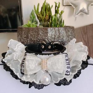 Hundebekleidung 2024 Haustierzubehör Krawattenkragen Katzenblume Blume Haube handgefertigt DIY Schwarz -Weiß Lolita Spitze