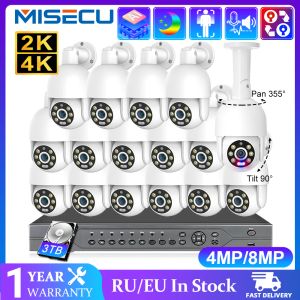 Sistem Misec 16CH 4MP 8MP PTZ AI POE NVR KIT Güvenlik Kamera Sistemi İki Yolcu Ses Renk Gece Görüşü CCTV Video Gözetleme Sistem Kiti