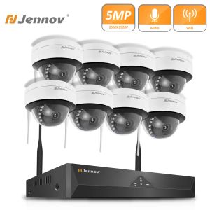 Sistem 5MP HD Kablosuz Dome CCTV Güvenlik IP Kamera Sistemi Ev Seti WiFi Açık Audio Video Gözetimi 8CH NVR Kaydedici Monitör Kiti