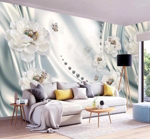 Sfondi CJSIR Custom PO Wallpaper Wall Murals Adesivi europei Fiori di Luxuria Fiori di perle Gioielli Backdrop Papel de Parede