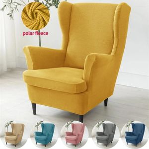 Chair Covers Polar Fleece Wing Cover Stretch Spandex Wingback Armchair Elastic Non Slip Sofa Slipcovers With Seat Cushion