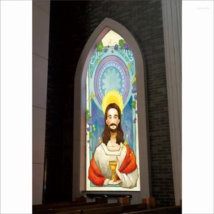 Fensteraufkleber benutzerdefinierte Größe Buntglasfilme statische Klammer Jesus virin Maria Kirche Zeichnen wasserdichte Garderobendekoration 50cmx100 cm