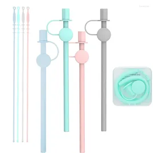 Disposable Cups Straws 1 Set Reusable Food Grade Silicone Straight Bent Drinking Straw With Cleaning Brush Party Bar Accessory