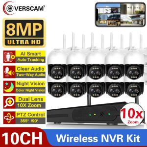 Sistem 10CH NVR Kablosuz CCTV Sistem 4K 8MP Renk Gece Görüşü P2P AI Otomatik İzleme Güvenlik Koruması WiFi Video Gözetim Kamerası