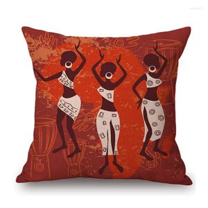 Cuscino esotico olio africano dipinto di arredamento per la casa accogliente getta per la vita con vasi da caccia di divano arte copertura di lino