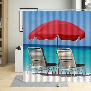 Shower Curtains Summer Seaside Curtain Sandy Beach Coconut Tree Vacation Scenery Bathroom Bathtub Decorative Cloth Home Washable Fabric