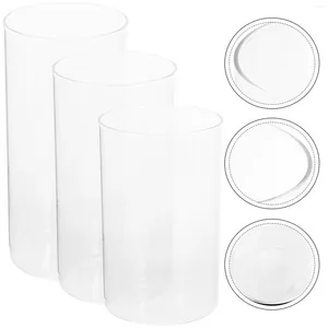 Candle Holders 3pcs Glass Tea Light Holder Windproof Pillar Shade Cup