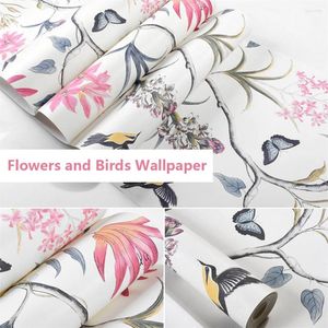 Wallpapers 0.53 10m Non Self Adhesive Vintage Floral Bird Rustic Wallpaper Roll Modern Home Decor For Living Room Bedroom Kitchen