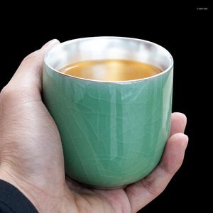 Filiżanki spodki srebrne filiżanki longquan celadon master cup singiel duży ceramiczny ręcznie robiony pozłacany piec geware