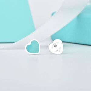 Tiffanyjewelry toppkvalitet Sterling Sier Sweet Heart Designer Love Stud Earrings for Women Brand Letters Engagemang Asymmetriska diamantörhängen smycken gåva